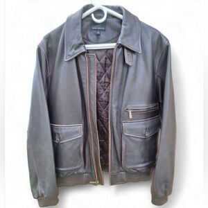 Brooks Brothers Men's Brown Leather Bomber Jacket Size MEDIUM Aviation Jacket